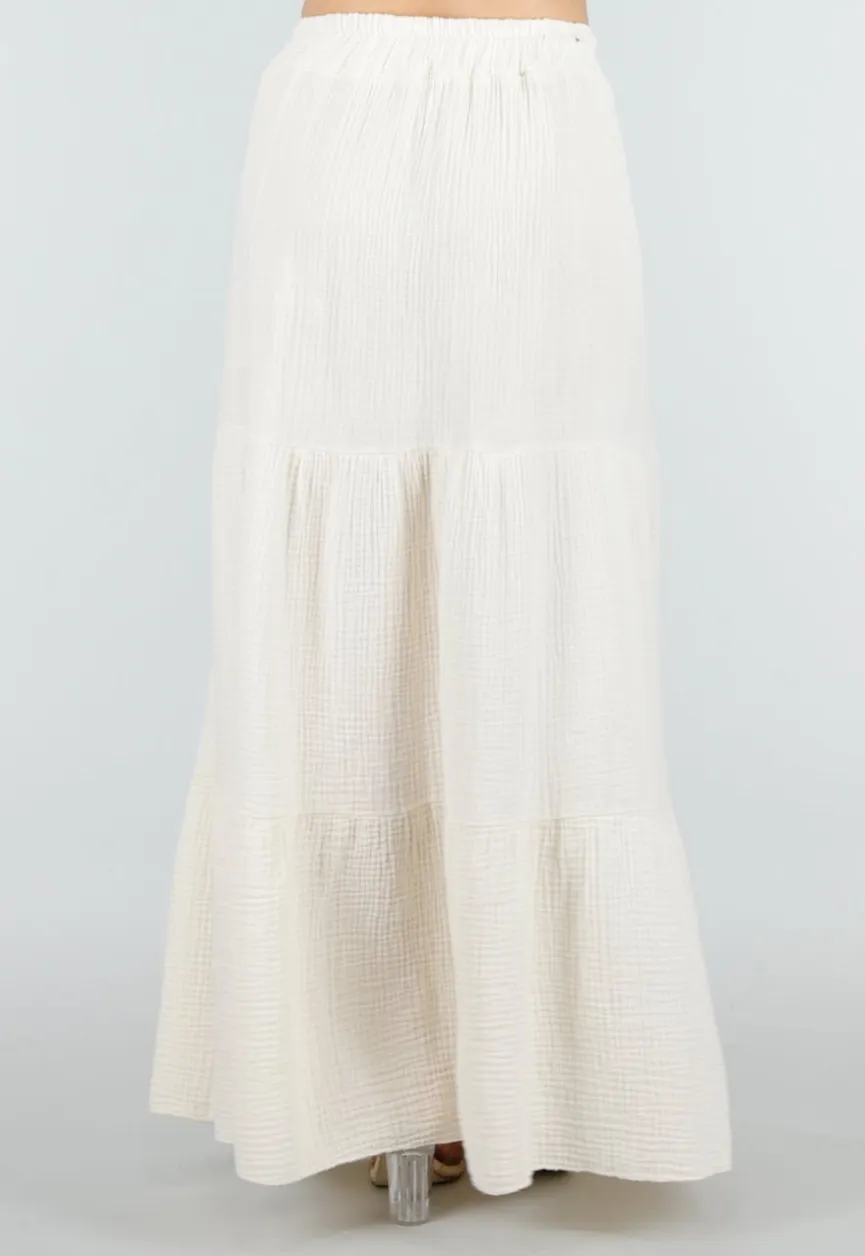 Crème Mousseline Maxi Rok met Elastische Taille