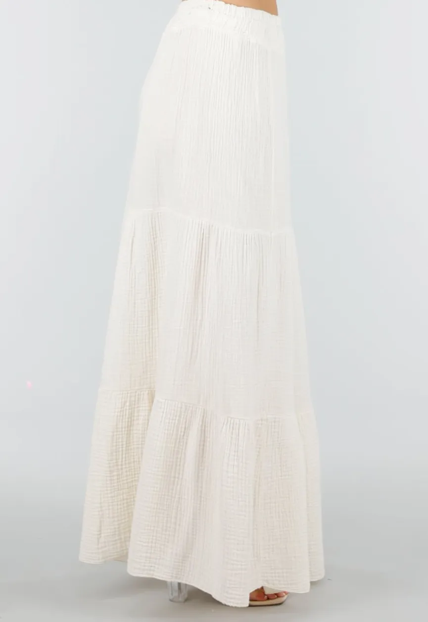 Crème Mousseline Maxi Rok met Elastische Taille