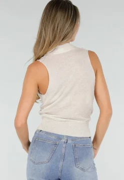 Crème Mouwloze Wikkel Top met V-Hals
