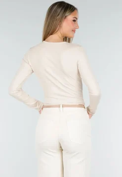 Crème Stretch Body met Lange Mouwen en V-Hals
