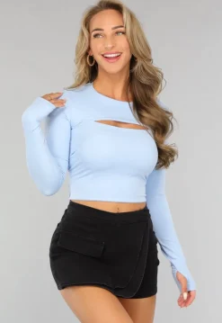 Cropped Blauwe Bolero met Ronde Hals