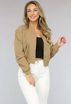 Cropped Bomber Jasje in Camel