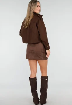 Cropped Bruine Jas met Rits en Grote Zakken