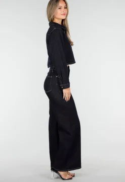 Cropped Denim Blouse in Donkerblauw Met Lange Mouwen