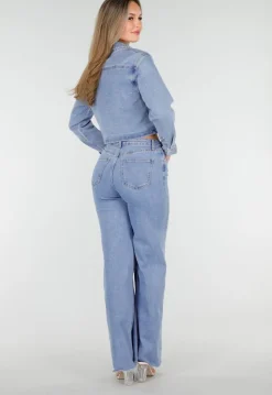 Cropped Denim Blouse in Lichtblauw Met Lange Mouwen