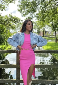 Cropped Jeans Jasje met Druksluiting