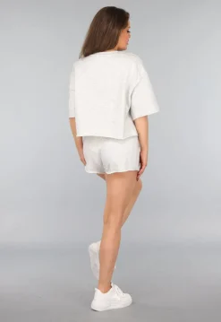 Cropped Shirt in Grijs met Groene Tekst