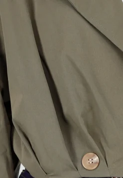 Cropped Trenchcoat Olijfgroen met Brede Revers en Dubbele Knoopsluiting