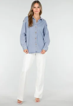 Denim Blouse met Lange Mouwen en Knopen