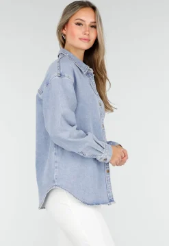 Denim Blouse met Lange Mouwen en Knopen