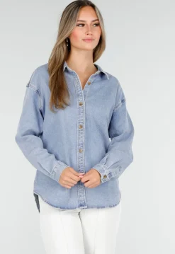 Denim Blouse met Lange Mouwen en Knopen