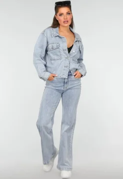 Denim Blouse met Wassing en Borstzakken