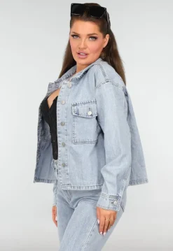 Denim Blouse met Wassing en Borstzakken