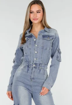 Denim Cargo Jumpsuit Blauw