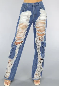 Denim Cargo Ripped Jeans