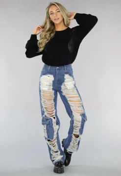Denim Cargo Ripped Jeans