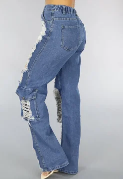 Denim Cargo Ripped Jeans