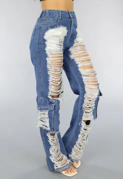 Denim Cargo Ripped Jeans