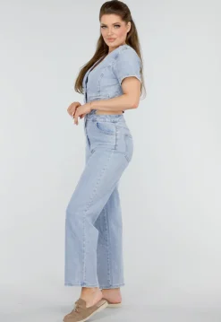 Denim Jumpsuit met Cut-outs, Korte Mouwen en Knopen