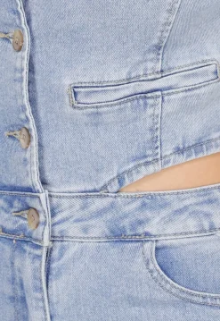 Denim Jumpsuit met Cut-outs, Korte Mouwen en Knopen