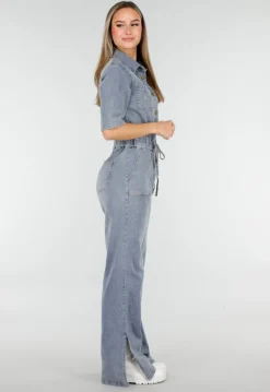 Denim Jumpsuit met Elastische Taille Blauw