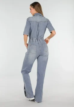 Denim Jumpsuit met Elastische Taille Blauw