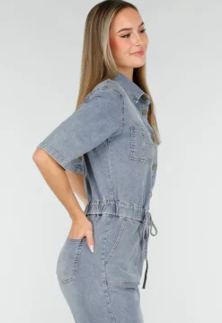 Denim Jumpsuit met Elastische Taille Blauw