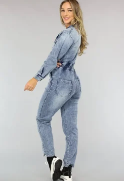 Denim Jumpsuit met Pofmouwen