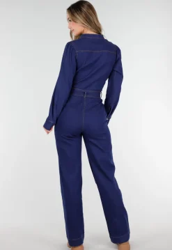 Denim Jumpsuit met Strikceintuur Blauw