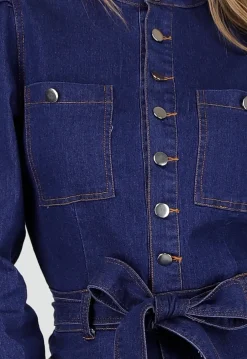 Denim Jumpsuit met Strikceintuur Blauw