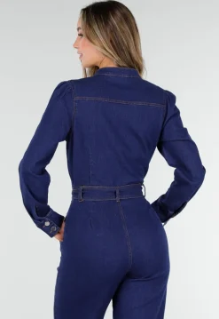 Denim Jumpsuit met Strikceintuur Blauw