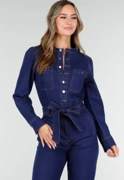Denim Jumpsuit met Strikceintuur Blauw