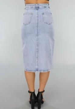 Denim Midi Rok met Gouden Coating