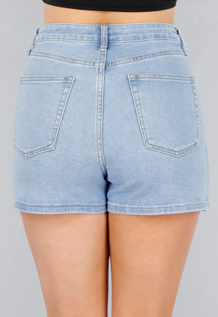 Denim Stretch Skort met Roze Sterren en Overslag