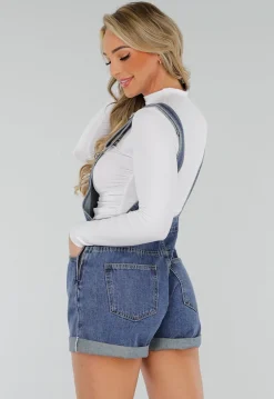 Denim Tuinbroek Playsuit met Verstelbare Bandjes en Zakken