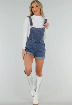 Denim Tuinbroek Playsuit met Verstelbare Bandjes en Zakken
