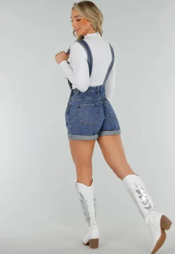 Denim Tuinbroek Playsuit met Verstelbare Bandjes en Zakken