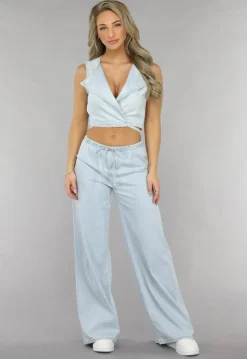 Denim Wikkel Top met Strikdetail