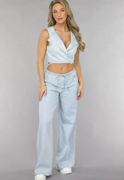 Denim Wikkel Top met Strikdetail