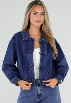 Donkerblauw Denim Jasje met Kraag
