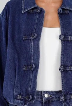 Donkerblauw Denim Jasje met Kraag