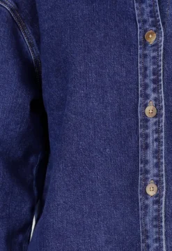 Donkerblauw Denim Overhemd met Oversized Pasvorm en Knoopsluiting