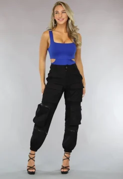 Donkerblauwe Bodysuit met Open Zij