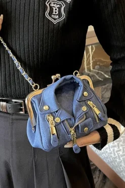 Donkerblauwe Crossbody Tas met Jas Ontwerp