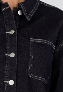 Donkerblauwe Denim Blouse met Lange Mouwen en Knopen