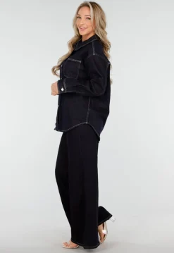 Donkerblauwe Denim Blouse met Lange Mouwen en Knopen
