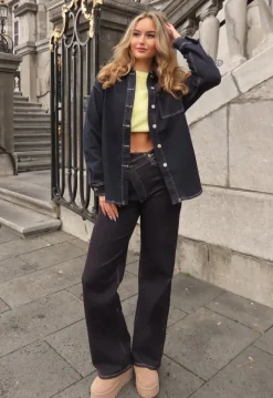 Donkerblauwe Denim Blouse met Lange Mouwen en Knopen