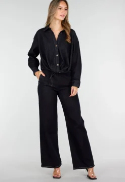 Donkerblauwe Denim Blouse met Lange Mouwen