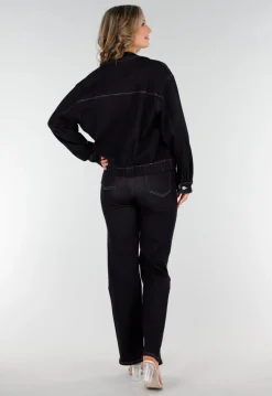 Donkerblauwe Denim Jas met Rits, Kraag en Elastische Zoom