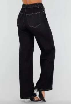 Donkerblauwe Denim Stretch Jeans met Straight Leg en Taillekoord